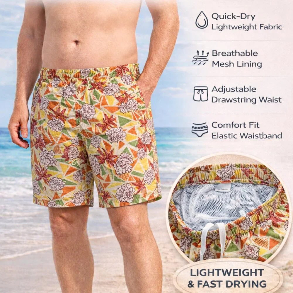 Men’s 6-Pack Swim Trunks Mesh Lining Pockets Beach Board Shorts Assorted Prints - Picture 4 of 5